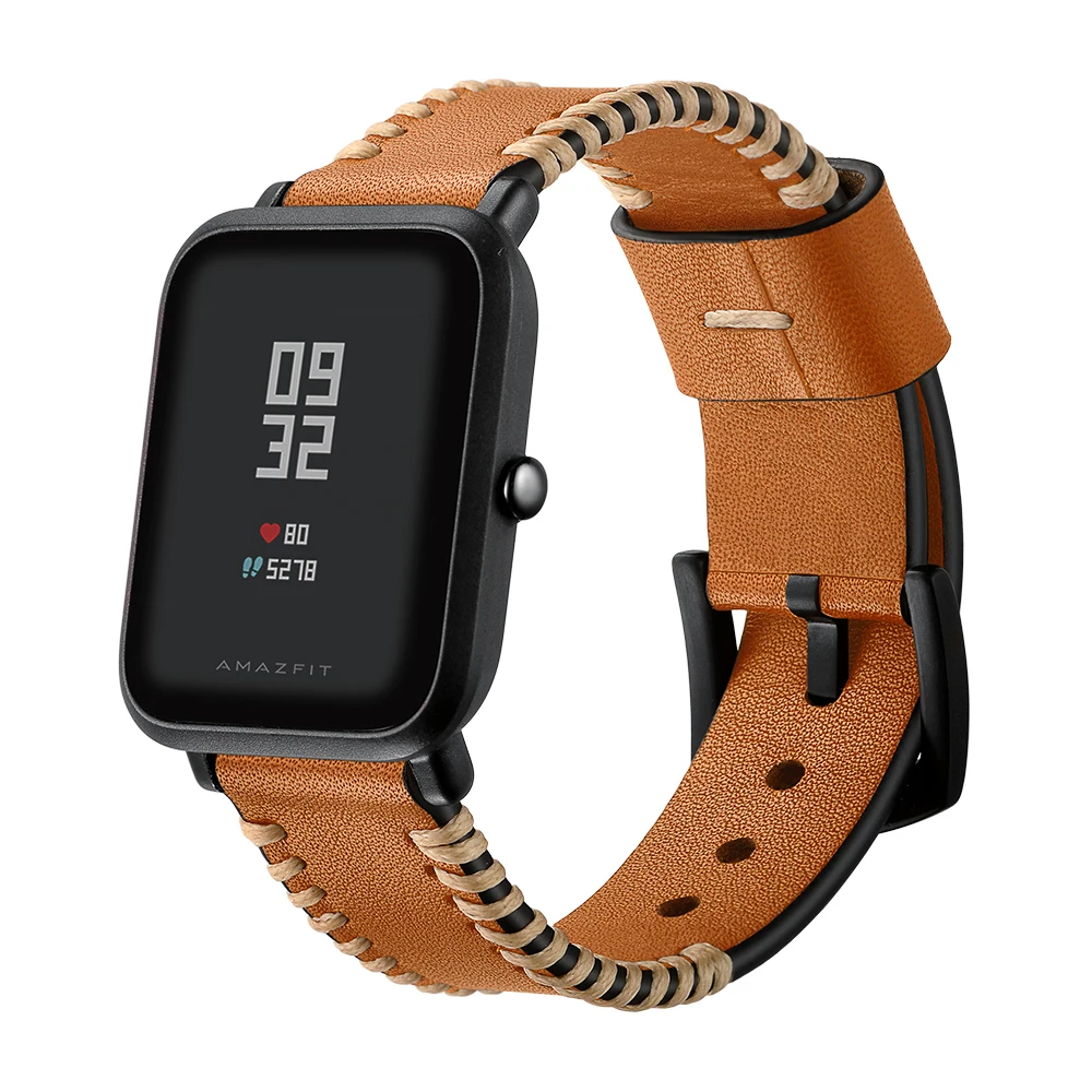 Ремешок из натуральной кожи для часов Huami Amazfit ремешок Bip SmartWatch для amazfit Stratos 2 Pace gts gtr 47 мм браслет ремешок