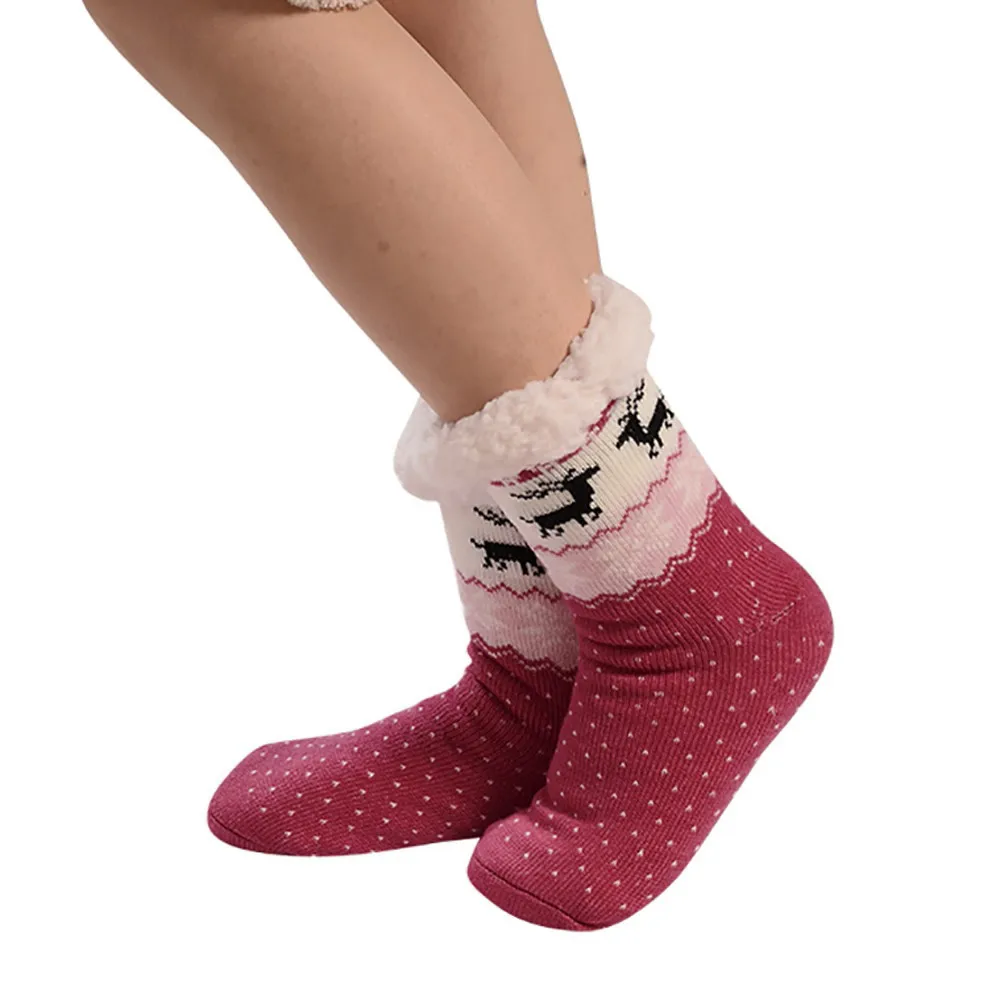 Женские рождественские носки, рождественские украшения, подарок, женские хлопковые носки, с принтом, толстые, противоскользящие носки-тапочки, носки для ковров, Navidad#15 - Цвет: B