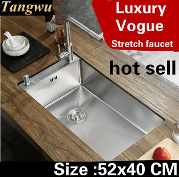 Online Free Shipping Luxury Kitchen Manual Sink Single Trough Stretch Faucet Stainless Steel Hot Sell 52x40 CM