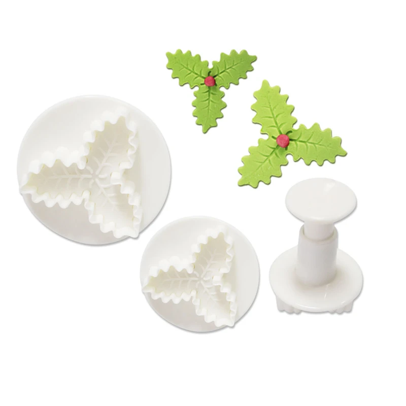 

Christmas Tools 3Pcs/Set Holly Leaf Cake Cookie Sugarcraft Fondant Decorating Plunger Cutters Mould Bakeware Tools h946