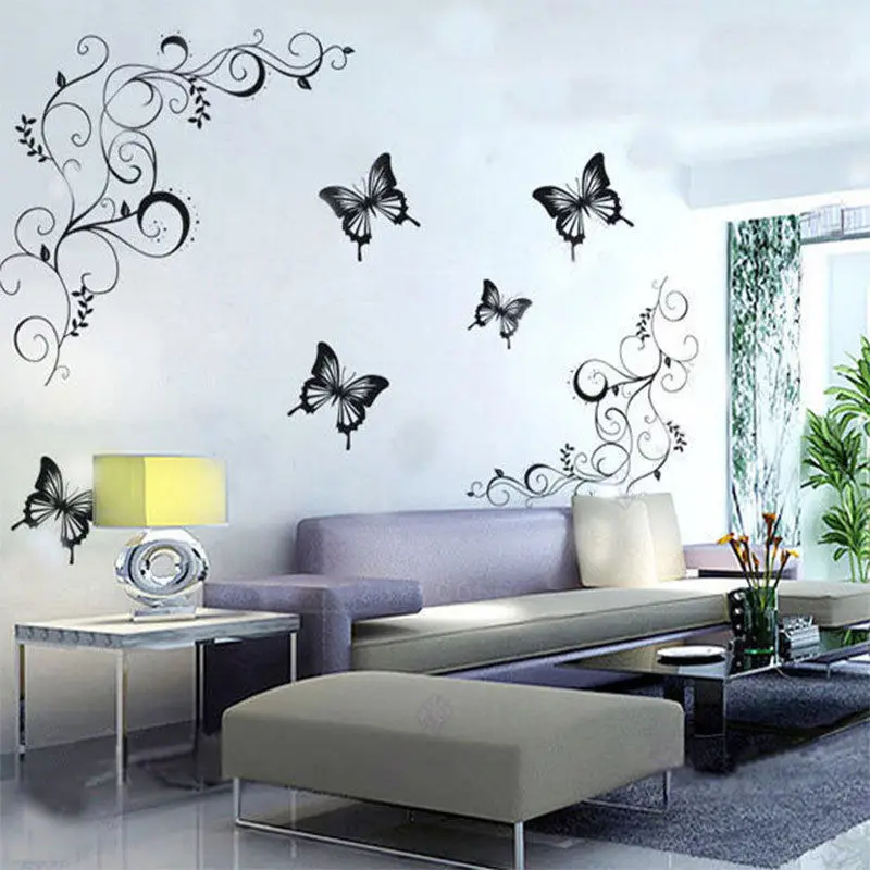 Hot butterfly Vine flower wall decals Living room Home Decor decorative