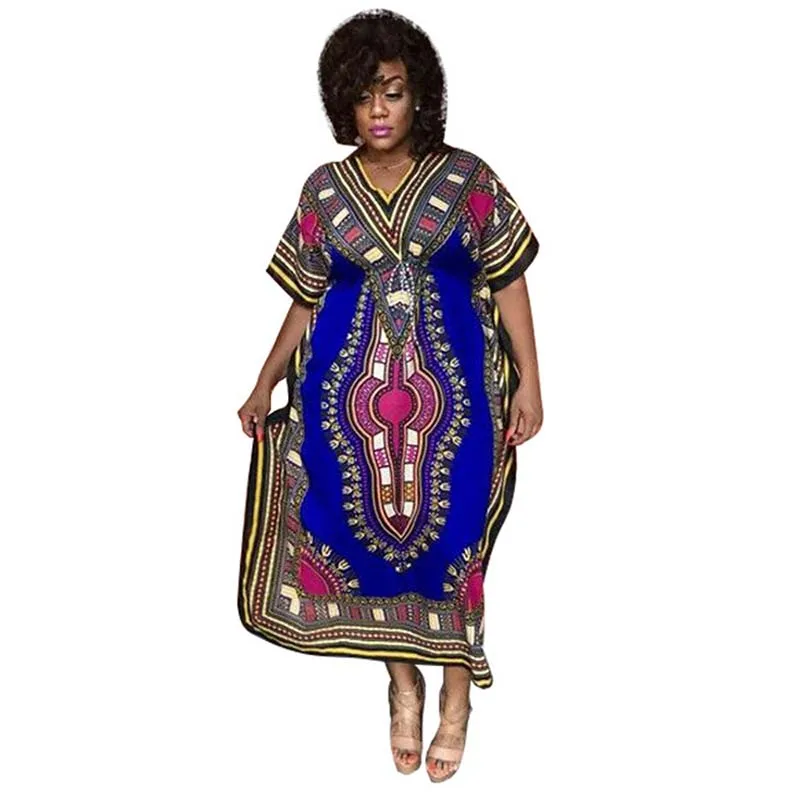 Африканский Костюмы Для женщин традиционные летние Этническая Тотем печатных наряд короткий рукав Повседневное Дашики Платье v-образным