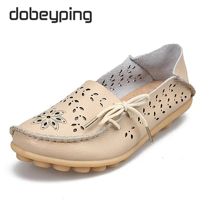 Women's Casual Shoes Genuine Leather Woman Loafers Slip-On Female Flats Moccasins Ladies Driving Shoe Cut-Outs Mother Footwear