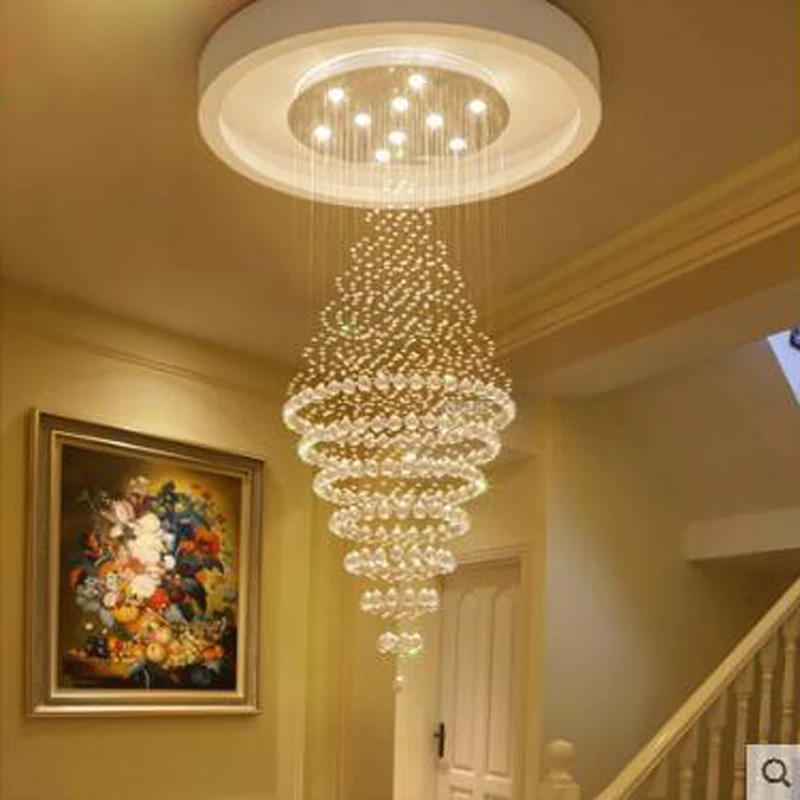 

Hall crystal chandelier living room round penthouse villa penthouse stairwell long chandelier living room chandelier led lamp