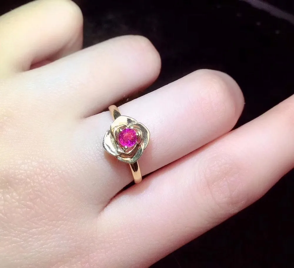 

Fine Jewelry 18K Yellow Gold Real Natural Rubi Tourmaline Gemstone Diamond Wedding Engagement Female Rings for Women Fine Ring