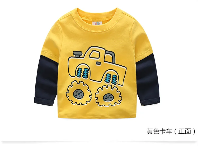 2018 Spring Autumn For 2-9 10 Years Children Cotton Striped Patchwork Cartoon Car Bus Truck Baby Kids Boys Long Sleeve T Shirts (30)