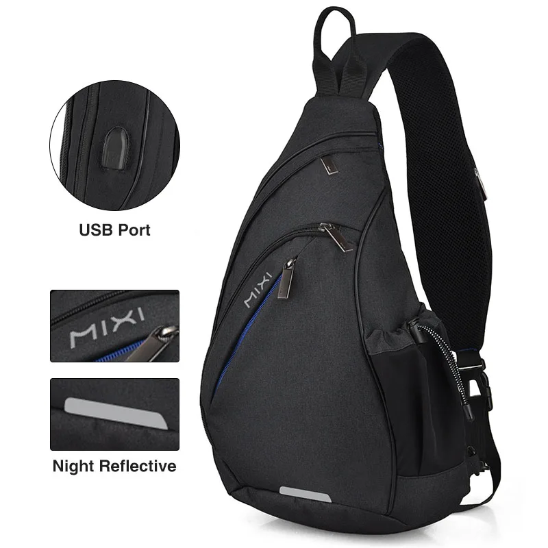 Mixi Men One Shoulder Backpack Women Sling Bag Crossbody USB Boys Cycling Sports Travel Versatile Fashion Bag Student School small backpack Men's Backpacks