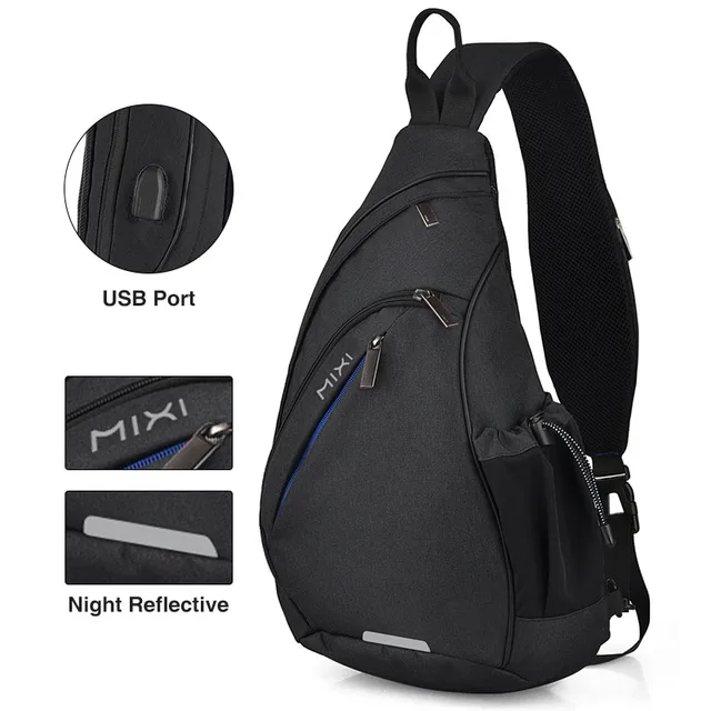 Mixi Men One Shoulder Backpack Women Sling Bag Crossbody USB Boys Cycling Sports Travel Versatile Fashion Bag Student School 9