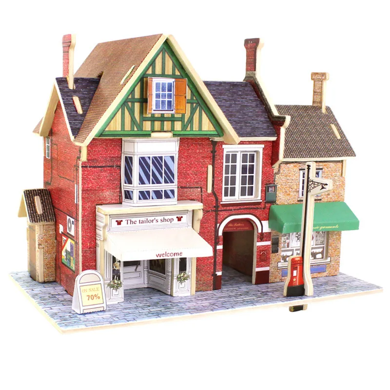 DIY Wooden Assembling House Toys Model 3D Building House Puzzle Kids Educational Toys for Children Castle Model Jigsaw Puzzle