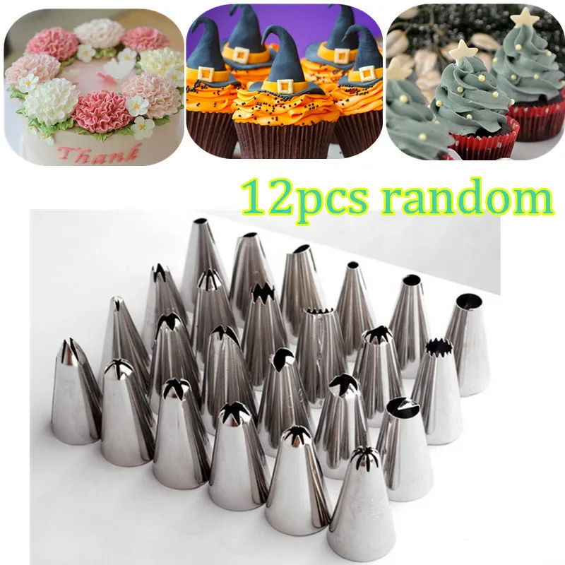 

12Pcs​ Cake Decorating Random Stainless steel Icing Piping Nozzles Pastry Tips Set Dessert Cake Baking Tools Accessories