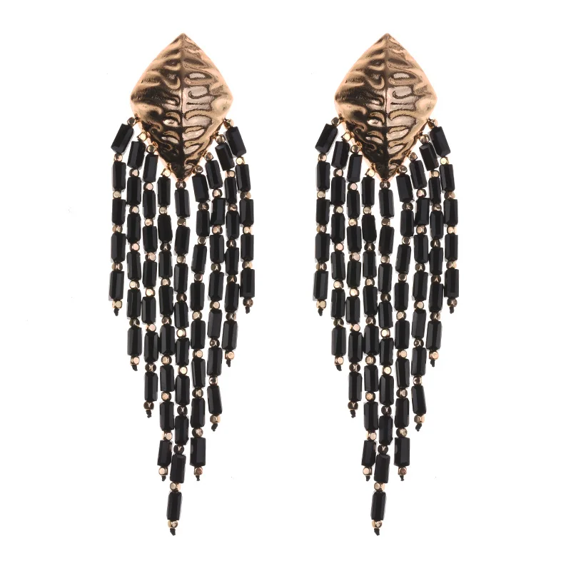 

Fashion Golden Multi-layer Tassel Statement Earrings for Women Ethnic Acrylic Beaded Geometric Bridal Party za Jewelry Gift