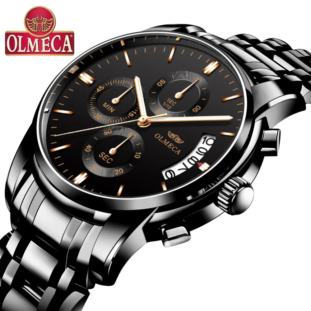OLMECA роскошные мужские наручные часы деловые модные очаровательные светящиеся спортивные часы relogio masculino водонепроницаемые черные часы с большим циферблатом