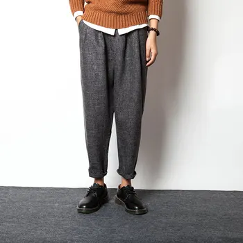 

Autumn New Men Cotton Linen Loose Casual Pant Male Fashion Solid Harem Trousers Jogger Sweatpants