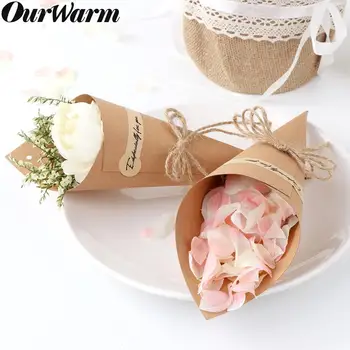

OurWarm 50pcs Wedding Hanging Decor Vintage Rustic Confetti Cones Hanging DIY Kraft Paper Cones For Flower Food Chair Decoration