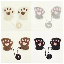 Зимние толстые теплые детские перчатки милый медведь кошачья лапа с когтями плюшевые варежки Дети Мальчики Девочки Короткий палец Половина перчатки