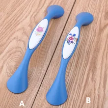 128 fashion rural ceramic dresser door handle white and blue porcelain kitchen cabonet drawer pullsknob 5