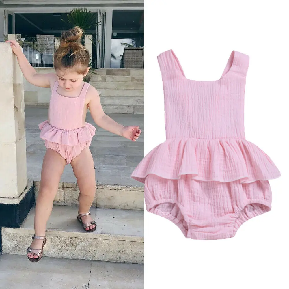 

2019 Newborn Infant Baby Girl Ruffle Sleveeless Romper Jumpsuit Outfits Sunsuit Clothes Cute Tutu Playsuit