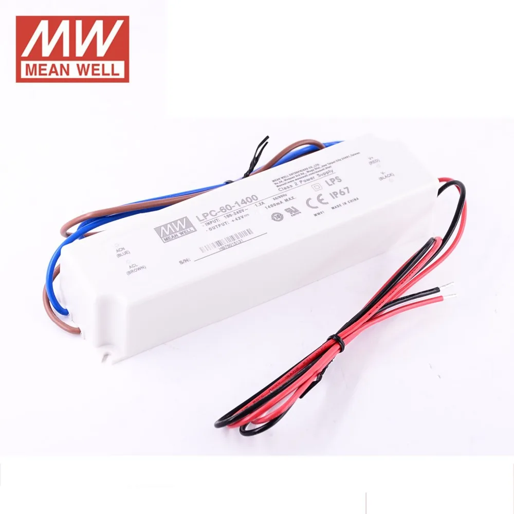 Источник питания регулируемый Meanwell LPC-60-1400 9-42VDC выход 58.8 Вт 1400mA постоянного тока светодиодный источник питания водонепроницаемый драйвер для Светодиодного освещения полосы