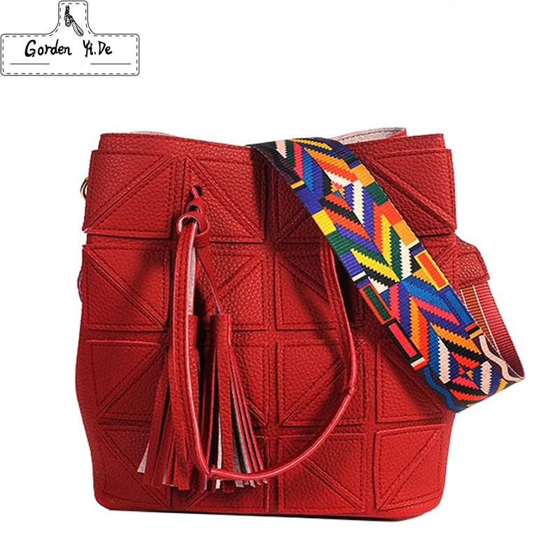 

Suture Bucket Handbags 2019 Women Patchwork Pu Leather Shoulder Crossbody Bag Female Vintage Colorful Wide Strap Bag #black/gray