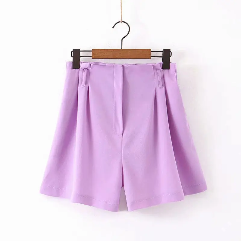 

Women sweet solid color shorts high waist pocket zipper fly cute female casual chic summer shorts pantalones