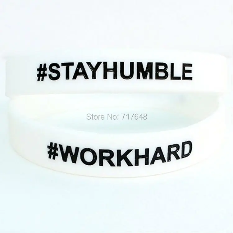 200pcs White with black Work Hard Stay Humble wristband silicone ...