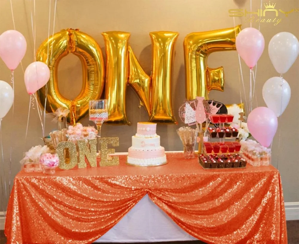 

ShinyBeauty 90x156-Inch-Orange-Sequin Rectangular Tablecloth for Party Cake Dessert Table (Orange)