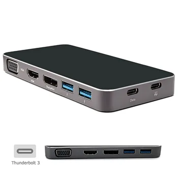 

CY Thunderbolt3 USB-C USB 3.1 to Displayport VGA HDMI USB HUB & Dual Type-C Female Power Adapter for Laptop