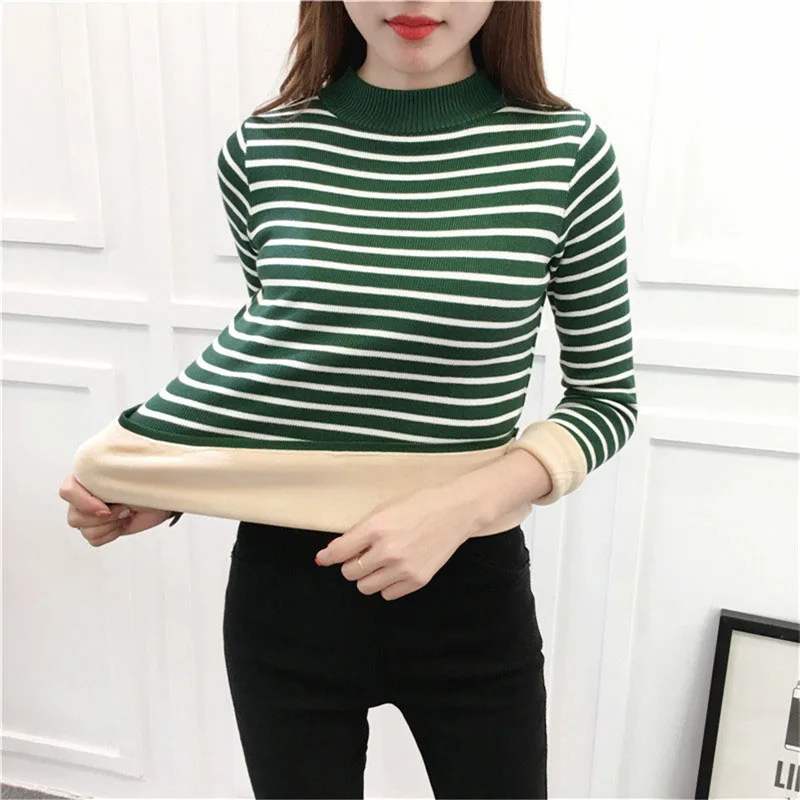 Striped Autumn Winter Pullover Sweater Women Warm Knitted Jumper High Elasticity Long Sleeves Femme Slim elegant Tops | Женская одежда