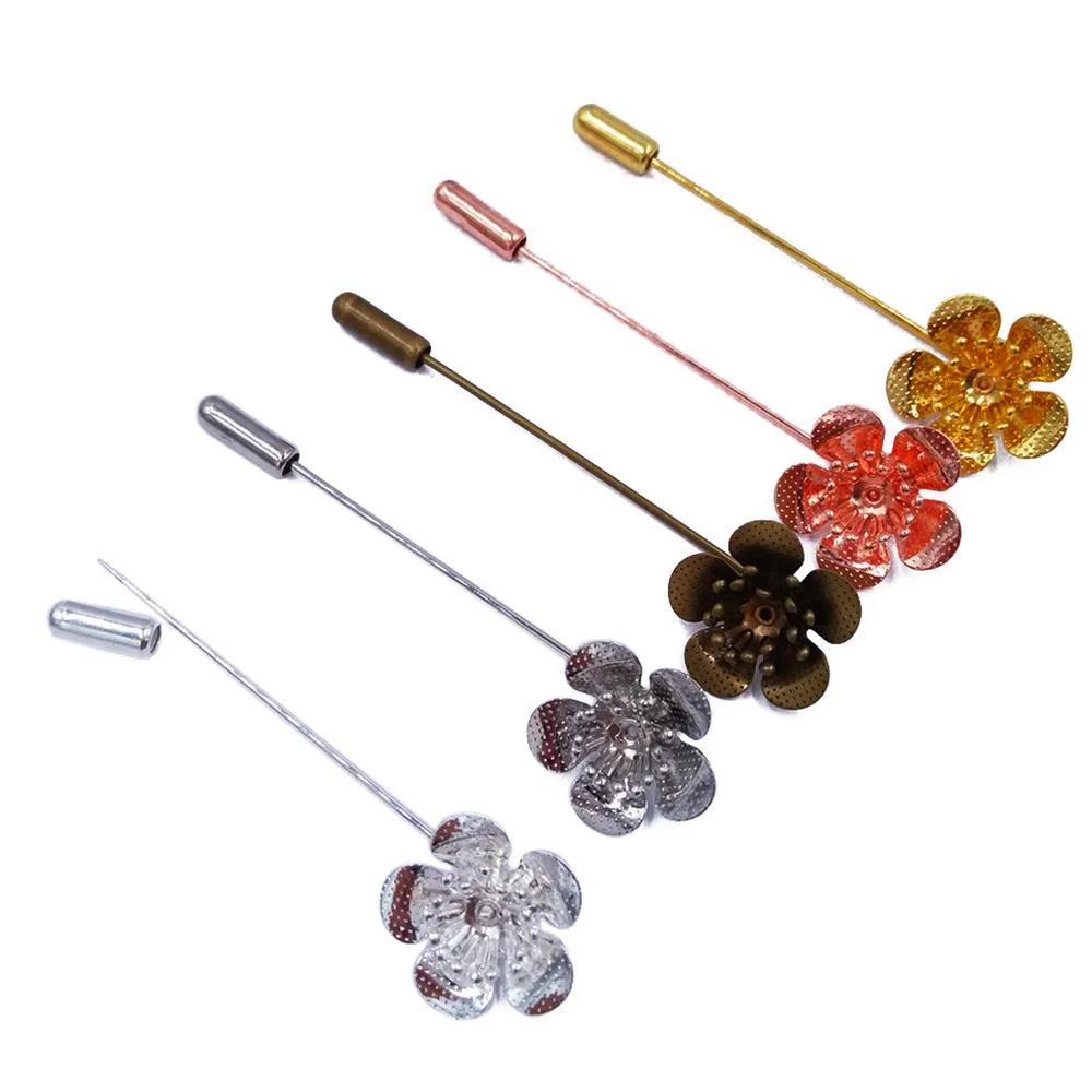 Wholesale 100piece 50mm Sharp Tip Muslim Hijab Pins with 18x6mm Flower