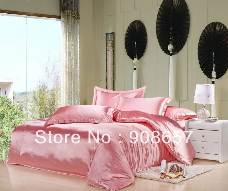 

light pink girls luxurious Smooth Shiny imitated silk satin fabric bed linen bedding comforter queen/full quilt duvet cover sets