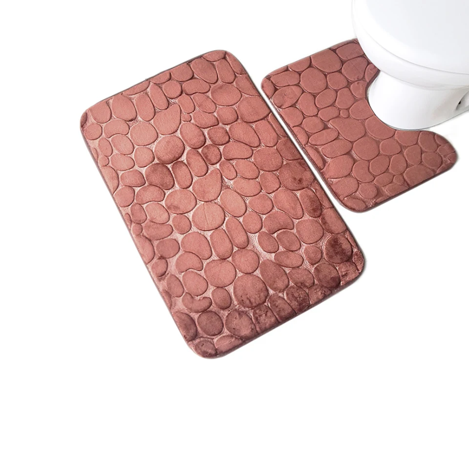

Zeegle Stone Embossed 2pcs Anti-slip Bath Mat Set Bathroom Floor Mats Absorbent Bathroom Carpet Toilet Rug Flannel Shower Mat
