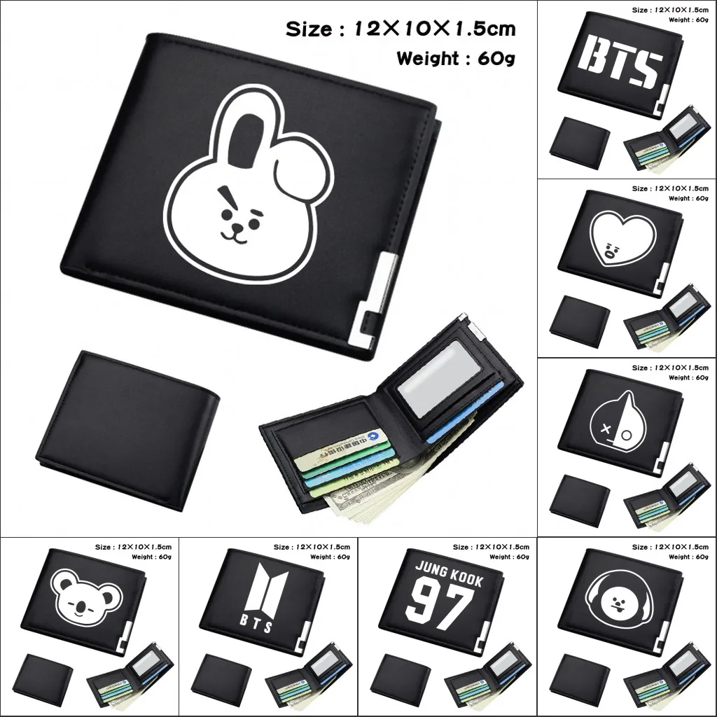 New Design Bts Black Wallets bt21 Kpop Short Wallet Female Card Holder Cartoon Printing Pu Leather Wallet Fshion Coin Purse