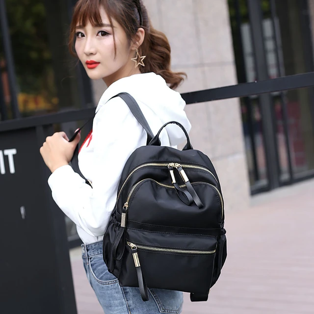 mochila negra mujer Casual Oxford impermeable mochilas escolares para niñas adolescentes pequeño mochila de señora Nylon de hombro - AliExpress