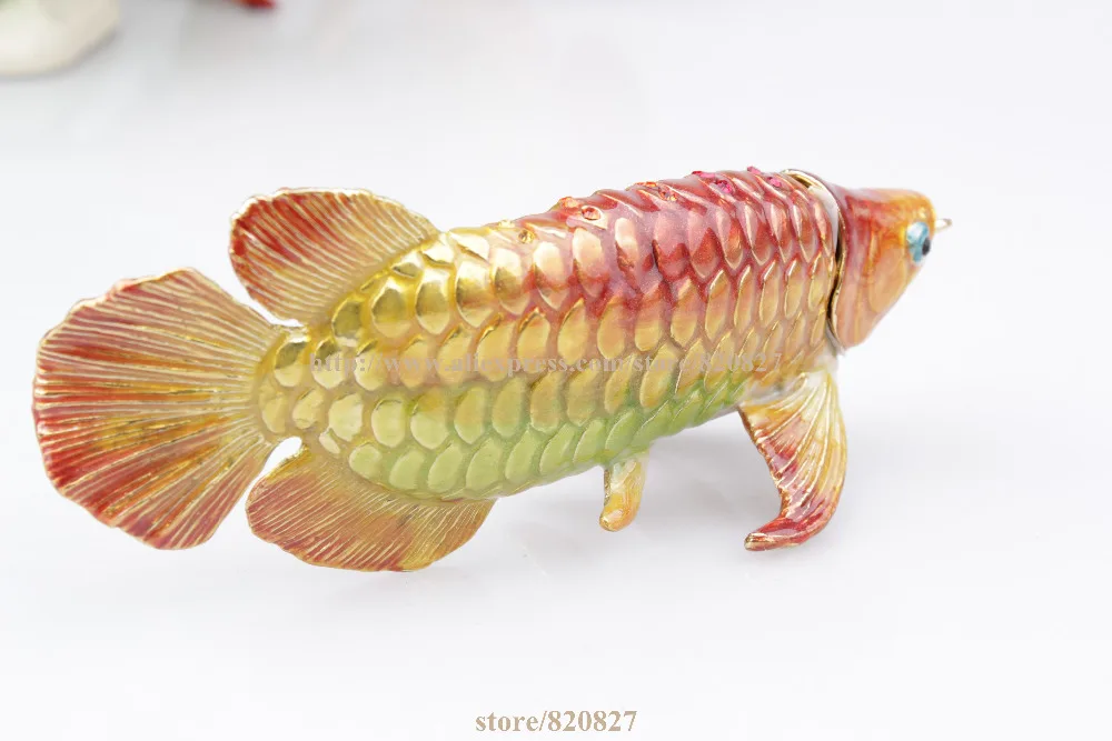 Золотая рыбка безделушка коробка Arowana Bejeweled Arowana Статуэтка рыбы инкрустированная Ювелирная шкатулка украшения в виде рыб кольцо держатель сувенир украшение