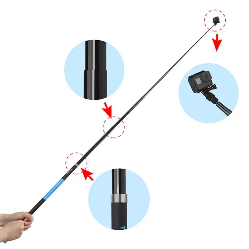 2.7M Super Long Carbon Fiber Selfie Stick For GoPro / YI / SJCAM Action Cameras Accessories Stretched Wired Control Take Photos