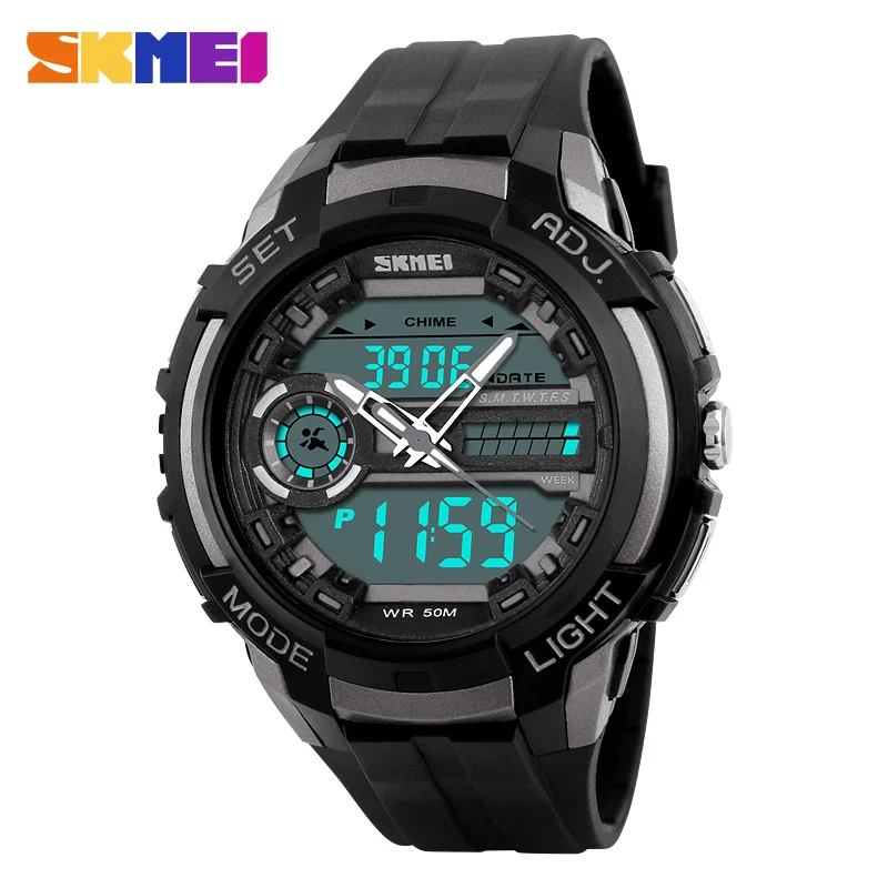 

SKMEI 1202 Men Digital Sport Watch Dual Time Display Chronograph Alarm Clock PU Strap Multiple Time Zone Wristwatches New