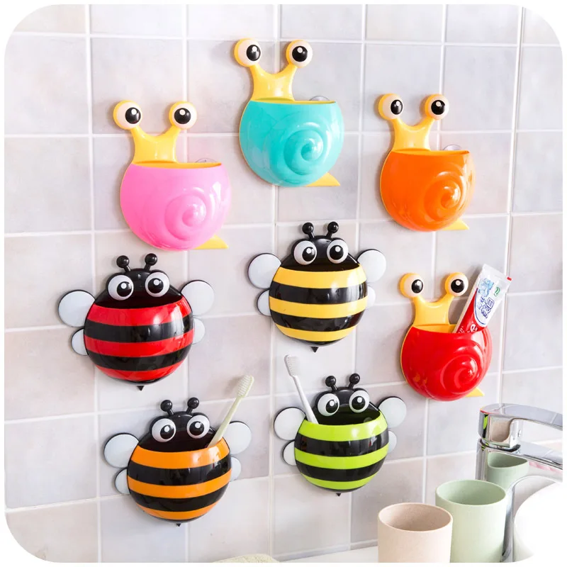 

2019 New Popular Snail /Bee Powerful Suction Toothbrush Holder Cartoon Wall Sucker Hook Toothpaste Suction Bathroom Accessories