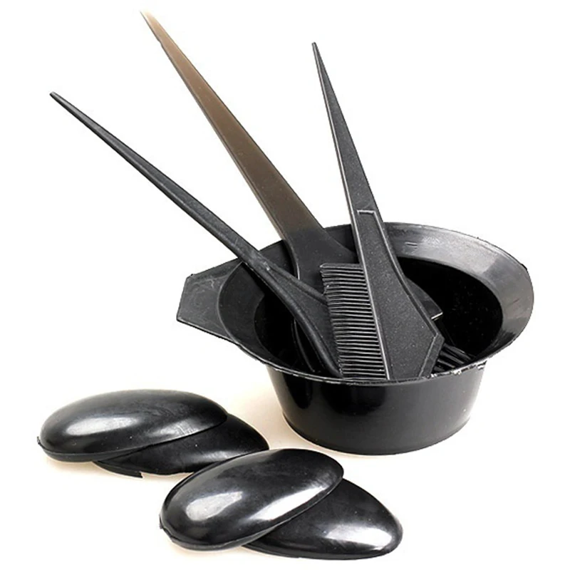 5Pcs/Set Hair Salon Colouring Brush Comb Plastic Black Mixing Bowl DIY