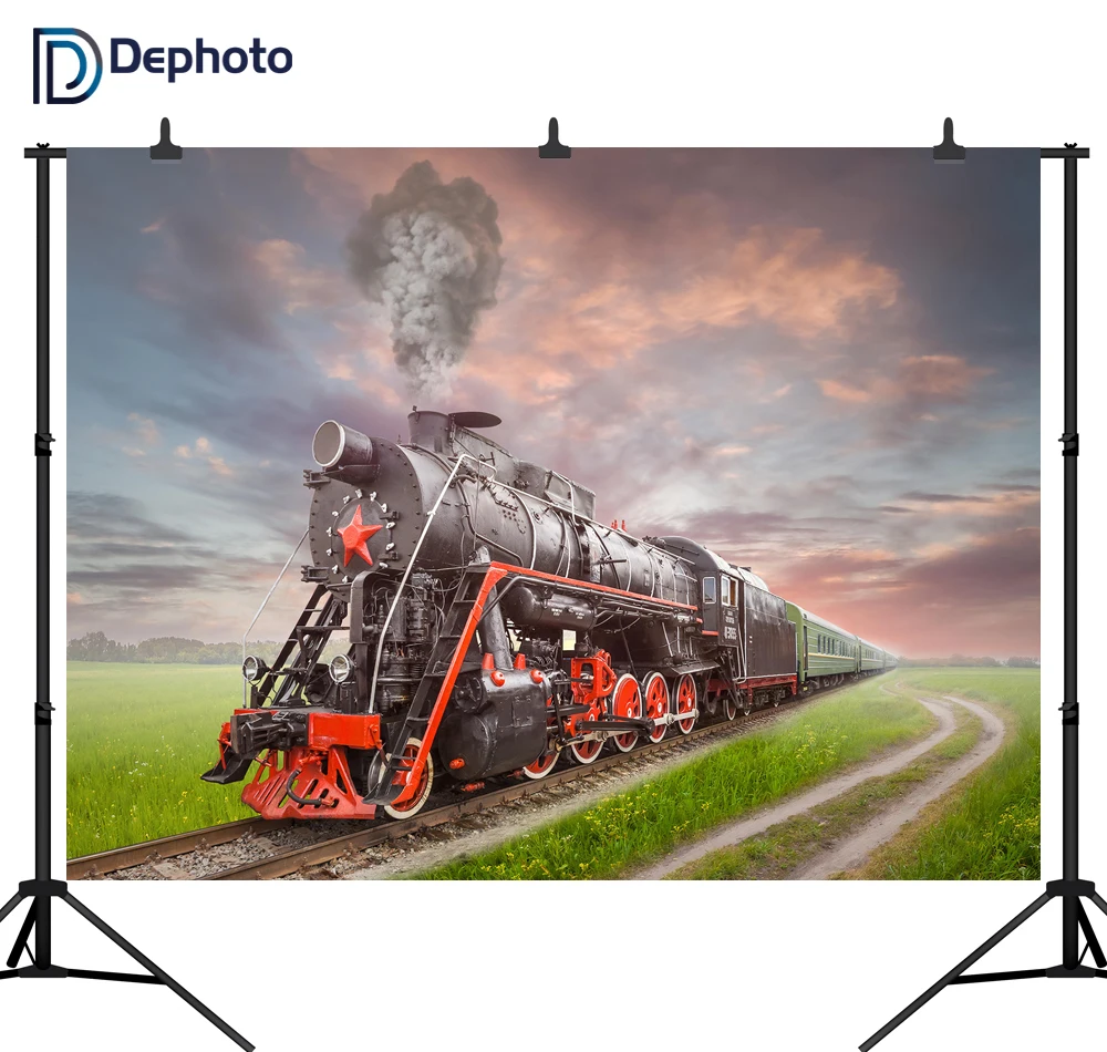DePhoto 3D ретро тема поезд бесшовные для вечерние Виниловый фон фотосъемки