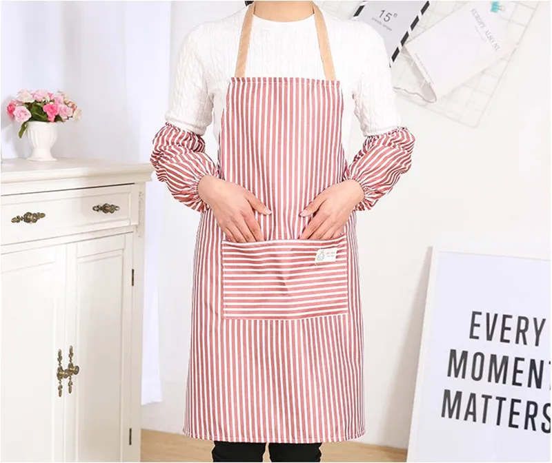 1Cooking Apron Ladies Men's Cooking Summer Home Cleaning Sleeves Apron Polyester Waterproof Oil Restaurant Cafe Apron