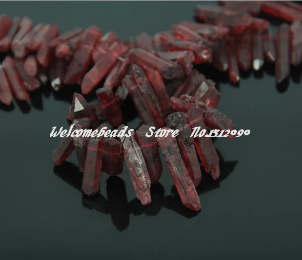 72pcs/str of Raw Natural Crystal Red Quartz Point Pendants,Rock Quartz Crystal Graduated Jewelry Making Beads 4-7x15-33mm