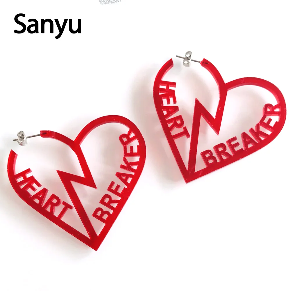 

Creative Funny Hollow Out Two Pieces of Break Heart Hollow Out Red Acrylic Drop Earrings for Female Cool Punk Dangle Earrings