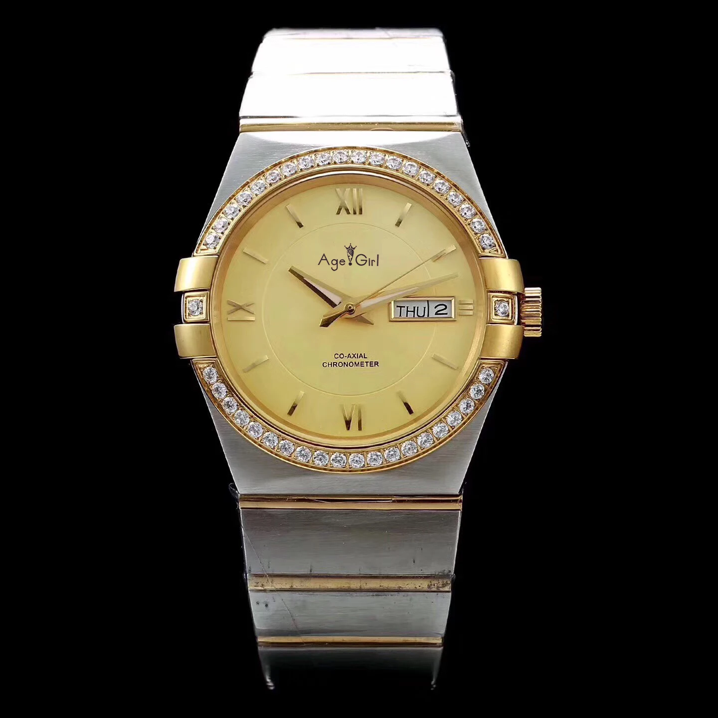 

Luxury Brand New Men Daydate Yellow Rose Gold Silver Black Automatic Mechanical Stainless Steel Sapphire Watches Diamonds Bezel