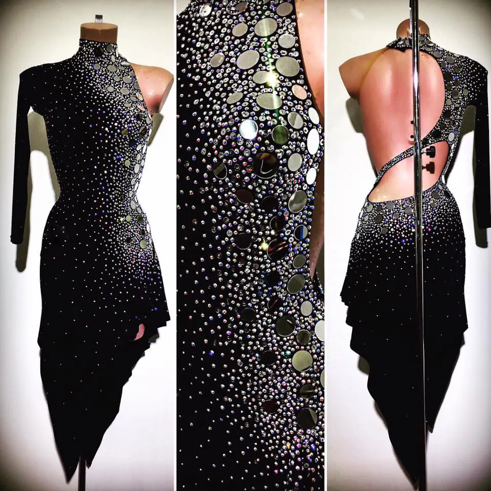 latin dance dress women One side sleeve latin dance dress Black High
