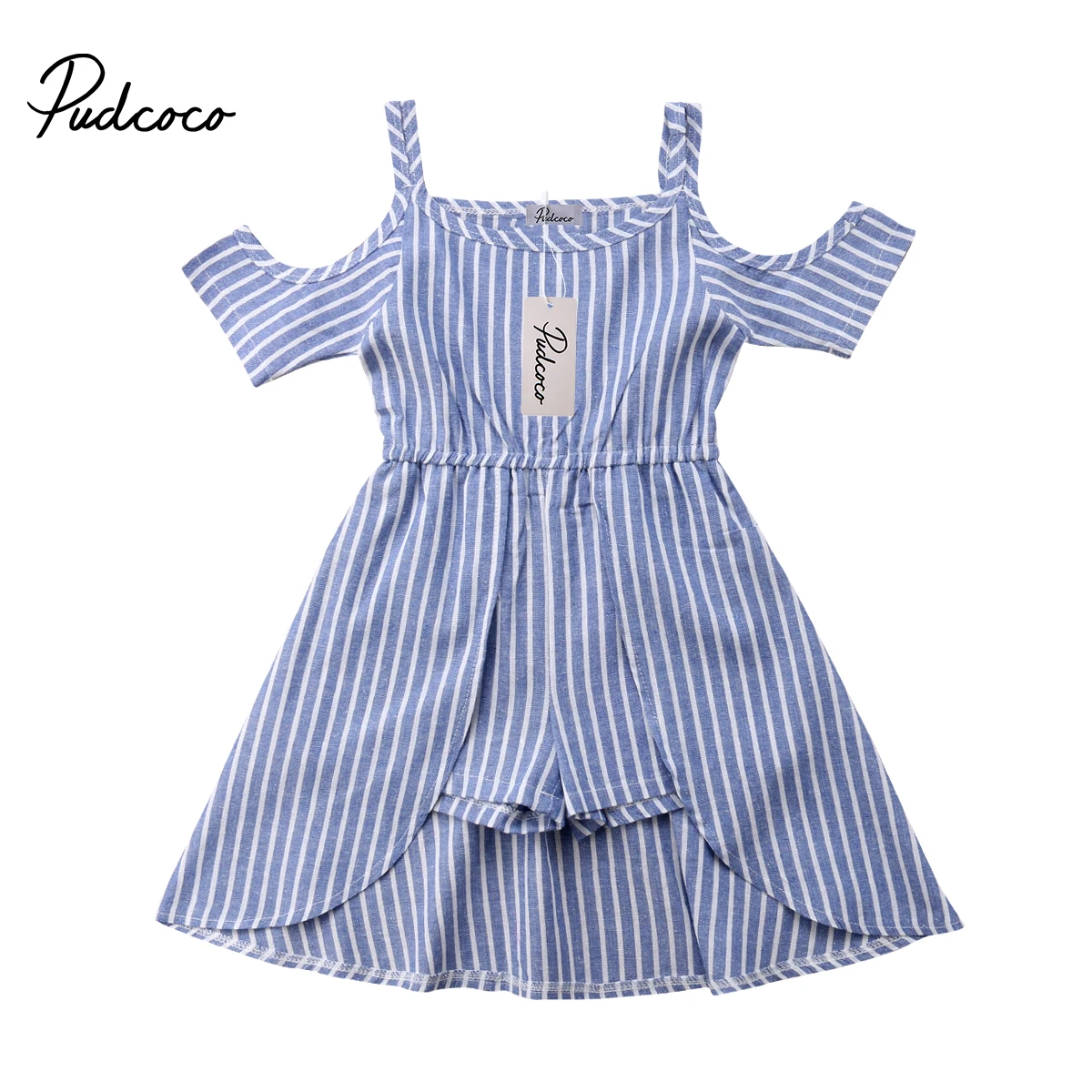 

Kids Baby Girls Striped Off Shoulder Romper Fashion Summer Short Sleeve Jumpsuit Clothes