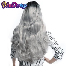 DinDong Хэллоуин длинные волнистые кружевные передние парики синтетические парики для белых женщин термостойкие белые длинные парики 26 ''28''