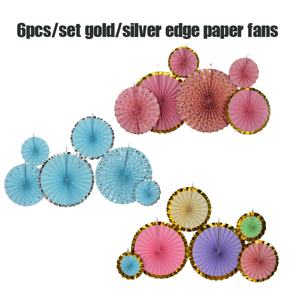 

2019 New Wedding Party Decoration 8" 12" 16" Mixed Size Gold/Pink/Blue Set Hanging Paper Fan Baby Girl Boby Baptism Paper Crafts