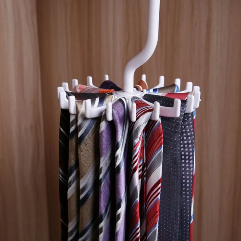 Quicdone 1Pcs White Plastic Tie Belts Scarves Rack Rotating Hook Holder High Quality Organizer