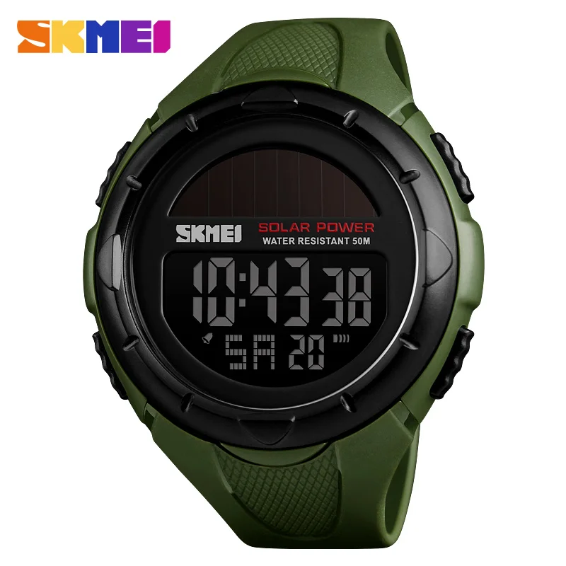 Роскошные уличные мужские часы SKMEI водонепроницаемые цифровые часы на солнечной энергии модные мужские часы спортивные наручные часы Relogio Masculino - Цвет: Green