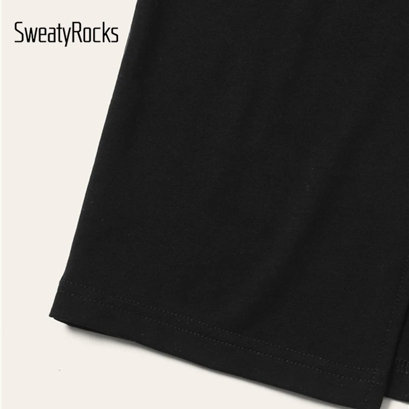 SweatyRocks, Черная Женская юбка со шнуровкой и широким поясом, летняя юбка-карандаш с высокой талией, женская элегантная Однотонная юбка